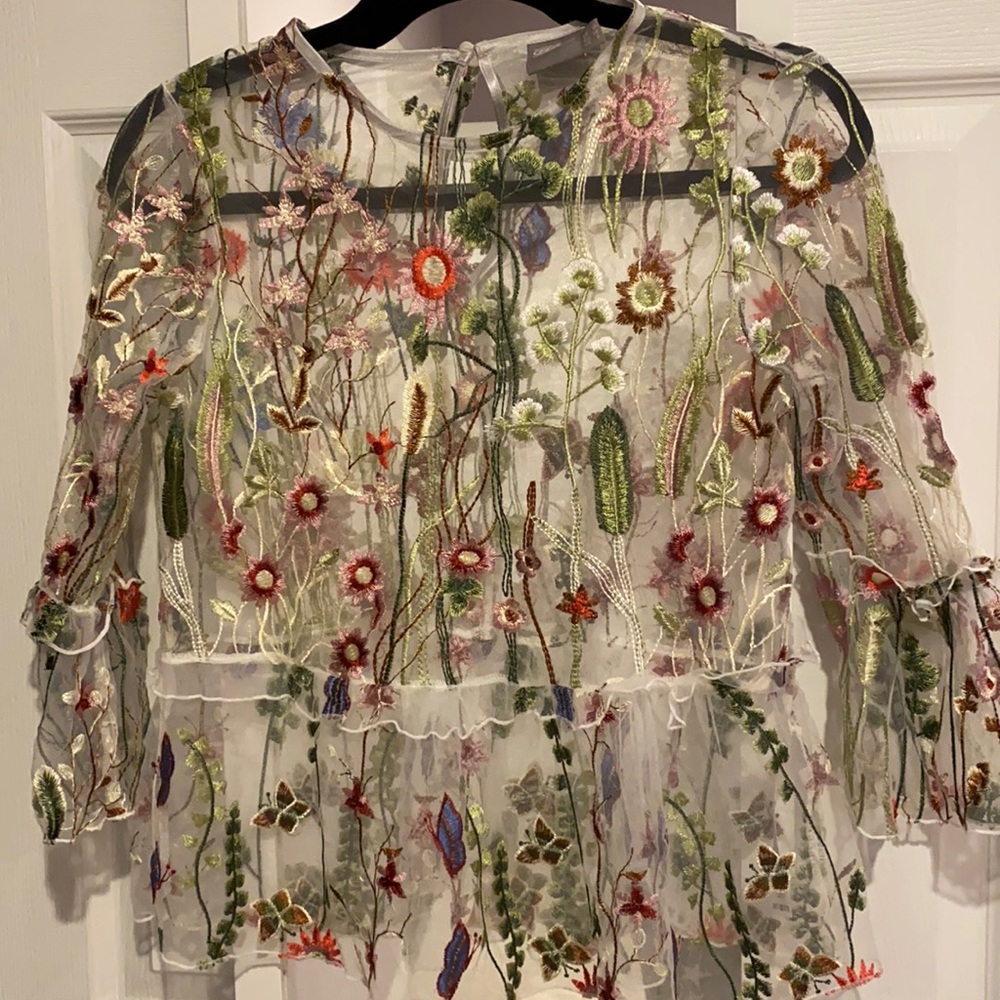 Sheer Floral Embroidered Top